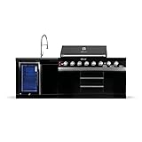 GORILLER® BLACKBACK S3 Outdoor-Küche, XXL-Gasgrill mit Waschbecken, Edelstahl, Schwarz