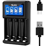 SUKAI Akku Ladegerät, AA/AAA LCD intelligentes Ladegerät mit Schnellladefunktion- 4-Ladeplatz Universal USB Schnell Akkuladegerät für NI-MH AA/AAA wiederaufladbare Akkus(kein Adapter)