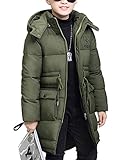 AnyuA Jungen Einfarbig Wintermantel Lange Ärmel Parka Jacke Mantel Tasche Oberbekleidung Winterjacke Kapuzenjacke Armee-Grün 170