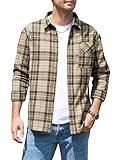 Runcati Herren Hemd Langarm Kariert Flanellhemd Button Down Freizeithemd Männer Regular Fit Casual Shirt Mit Brusttasche Khaki M