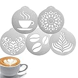 Kaffeeschablonen aus Edelstahl, Kaffee-Dekorationsschablone, Barista, Cappuccino, Kunst, Vorlagen, Kaffee, Girlanden, Kuchendekorationswerkzeug (5 Stück)