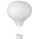 Bunte Heißluftballon Lampions aus Papier als Deko für Geburtstag oder Party | Ø30cm, flammhemmend, mit Gondel und Metallbügel | Papierlampion Laterne Partydeko, Farbe: Weiß