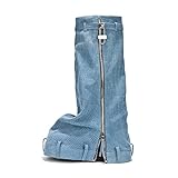 Jenas Denim-Stiefel, Reißverschluss, runde Zehenpartie, Plateau-Stiefel, klobig, modische Stiefel für Damen, Denim, 41 EU