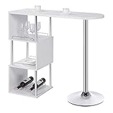 WOLTU S-förmiger Bartisch mit Stauraum, Stehtisch mit Weinregale, Bistrotisch aus Metall & Holz, Bartheke Tresentisch für Küche Bar Wohnzimmer, 113 x 40 x 105cm, Weiß