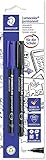 STAEDTLER permanenter Universalstift Lumocolor, wisch- und wasserfest, sekundenschnell trocken, nachfüllbar, Linienbreite 0,6 mm, 2 Marker blau/schwarz auf Blisterkarte, 318 ASBK2D
