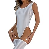 Negligee Damen Sexy Transparent Body Transparent Großer, öliger, seidiger, glänzender T-Schritt-Bodysuit für Damen, transparente, sexy Dessous Sexy ReizwäSche Damen FüR Sex Body Suit Women (White, L)