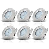 B.K.Licht - 6er Set LED Bad Einbaustrahler 230V 4,8W ultraflach IP44, 60mm Lochmass, warmweiße Lichtfarbe, Deckenspots, Spots, Einbauleuchten, Einbauspots, Badezimmer, 75x30 mm, Matt-Nickel