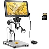 7“ LCD Digital Mikroskop, 1200X Vergrößerung für Münze PCB Schaltung Reparatur Löten, 12MP Kamera Sensor Münze Mikroskop, 32GB TF Karte, Kabelfernbedienung, 10 LED Licht, Kompatibel mit Windows/Mac