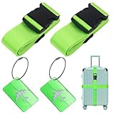 Koffergurt (2 Stück), inkl 2 Namensschildern, rutschfest Einstellbare Kofferbänder mit, Für Schnell erkennen Gepäck Reisetasche Koffer, 5 x 200cm, Grün