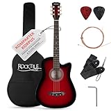 Rocktile WSD-5C-RDB Slim Line Westerngitarren Set - Dreadnought Akustik Gitarre - Westerngitarre mit Korpus aus Linde - Hals: Catalpa - Set inkl. Tasche, Ersatzsaiten, Gurt und Plektren - Redburst