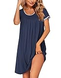 Ekouaer Nachthemd Damen große größen Sleepshirt Kurzarm Nachtwäsche Kurz Locker Bigshirt Rundhals Schlafshirt, Navyblau, XXL