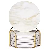 Dksyee Keramik-Untersetzer im Marmor-Stil, 6 Stück, mit Halter, moderne Couchtisch-Dekoration, Getränke-Untersetzer, Geschenke, saugfähige Stein-Untersetzer für rustikale Bauernhaus-Bar