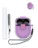 Schutzhülle für Google Pixel Buds Pro 2 kabellose Ohrhörer, transparent, weiche TPU-Schutzhülle mit Schlüsselanhänger und Reinigungsset für Damen und Herren, stoßfeste Haut, transparent, Violett