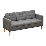 HOMCOM 3 Sitzer Sofa, Couch mit Stauraum, Holzbeine, Gepolsterter Polstersofa, Doppelsofa mit Samtoptik für Wohnzimmer, Schlafzimmer, 166,5B x 62T x 82H cm, Grau