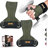 AOTWAN Zughilfen Krafttraining, Zughilfen aus Doppellagigem Rindsleder, Lifting Straps für Bodybuilding & Fitness, Handgelenkschutz, Zughilfen Gym für Frauen und Männer, Dunkelgrün