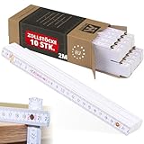 Metrie Zollstöcke – Gliedermaßstäbe 2m | Meterstäbe, Maßstäbe - Weiß | Duplex Teilung, Hergestellt in der EU | Robuster & Präziser Holz-Gliedermaßstab | für Handwerker, DIY | BLOCK 72-10 Stück