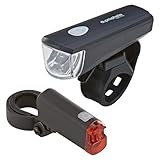 Prophete LED-Batterieleuchten-Set – 15 Lux LED-Scheinwerfer & LED-Rücklicht, werkzeugfreie Montage, inkl. Befestigungsmaterial, Batterieindikator, für Fahrräder & E-Bikes – StVZO zugelassen