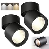 2 Stück Led Aufbauspot Schwenkbar, Deckenspot, Schwarz Deckenleuchte Aufputz 7W, Drehbar Und Schwenkba, 360° Dreifarbiger Lichtwechsel, 3000k/4000k/6000k, RA98 mit großer Leuchtfläche Spotleuchte