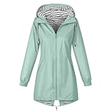CSKJ Regenjacke Damen Wasserdicht Atmungsaktiv Softshelljacke Lang Übergangsjacke Einfarbige Outdoor Regenmantel mit Kapuze Funktionsjacke Leichte Gefüttert Windbreaker Große Größen Regenparka S-5XL