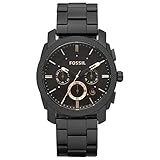 Fossil Machine uhr für Herren, Chronographenwerk mit Edelstahl- oder Lederarmband, Schwarz und Roségoldton, 42MM