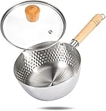 Edelstahlpfanne, traditioneller Topf, antihaftbeschichtet, mit Holzgriff und Glasdeckel, zum Kochen, Nudeln, Suppen, heiße Milch (Topfdurchmesser: 18 cm)