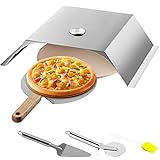 VEVOR Pizzaaufsatz Gasgrill, 3 Stk. Pizzahaube 48x35x17 cm Holzkohlegrill Pizzaofen, 50-300 ℃ Edelstahl Pizzaaufsatz 3 kg Pizzaofen Outdoor Garten Pizzastein Pizzakruste Pizzaschneider, Bürste
