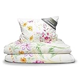 Traumschlaf Seersucker Bettwäsche Set Blumenwiese – 135x200 cm Bettbezug + 80x80 cm Kissenbezug – 100% Baumwolle, bügelfrei, ideal für den Sommer