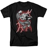 Mighty Mouse Cartoon Flying Through Mighty Storm Lightning T Shirt Black XXL