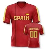 Yolovi Spanien Personalisiertes Fussball Trikot 3D Druck Football Shirt mit Ihrem Namen und Nummer Hip Hop Football Jersey für Herren Damen Kinder, Small-6X-Large