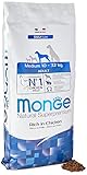 Monge Natural Superpremium ADULT RICH IN CHICKEN, Hundefutter für alle Rassen (Trockenfutter für Hunde zwischen 10 - 32 kg, mit Huhn, sehr Ballaststoff- & Vitaminreich, 12 kg)