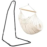 LA SIESTA® Habana Baumwoll Hängesessel & Stahlgestell - Hängesessel Gestell für Hängeschaukel, Ständer für Hängesessel für Indoor Outdoor Balkon, Garten Hängesessel für 2 Personen- Comfort Size, Latte