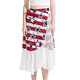 Damen-Badeanzug, kurz, Chiffon, blaue Sterne, rot, weiß, gestreift, Sommer, Strand, Sarong, Bikini, Wickelrock, Badeanzug, Mehrfarbig, Medium-Large