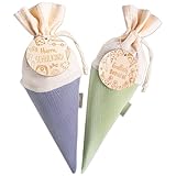 Papierdrachen 2 Schultüten aus Musselin zur Einschulung - mit tollen Holzanhängern und inklusive Namenschilder zum Ausschneiden - Blau-Mint - Geschwistertüte