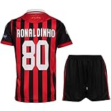 KISRAS Milan Ronaldinho Kinder Trikot #80 No Sonderdesign Limitierte Auflage Fußball Trikot Shorts Kinder und Jugend Größe(Heim,164)