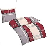 4tlg Microfaser Bettwäsche Klassisch Modern 2x 135x200 cm + 2x 80x80 cm 4-tlg Set Kariert in Weiß Grau Rot Anthrazit NEU mit Reißverschluss nach ÖKO-TEX Standard