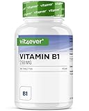 Vitamin B1 (Thiamin) - 250 mg - 365 Tabletten - Premium: Thiamin Hydrochlorid - Hohe Bioverfügbarkeit - 12 Monatsvorrat - Ohne unerwünschte Zusätze - Vegan