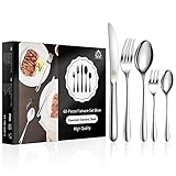 vancasso Besteck Set 12 Personen,60-Teilig Silberbesteck mit Messer/Gabel/Löffel/Dessertlöffel, 18/10 Edelstahl Besteckset Poliert mit Geschenkbox, Spülmaschinenfest