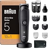 Braun All-in-One Series 7, 13-in-1 Multigroom, Barttrimmer, Nasenhaartrimmer, Haarschneidemaschine für Gesicht, Kopf und Körper, 120 Min Akku, 14 Längen (3–21 mm), Wasserdicht, AIO5565, Schwarz