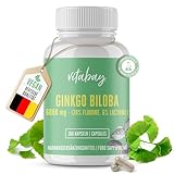 Vitabay Ginkgo Biloba 6000mg Hochdosiert - 180 Ginkgo Kapseln VEGAN - Ginkgo Biloba Kapseln mit 24% Flavone & 6% Lactone Ginkgo Biloba Hochdosiert - Ginkgo Hochdosiert Vegan und Laborgeprüft