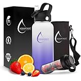 Aquafault Trinkflasche mit Fruchteinsatz aus Edelstahl, BPA-frei, auslaufsicher, leicht zu reinigen, wiederverwendbare Sportflasche für Fitnessstudio, Reisen & Outdoor (Mystic Purple)