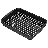 Ofenform mit Rost Edelstahl 32,5x24x4,5cm Schwedenschale Rechteckig Bräter mit Rost Viereckpfanne für Grill BBQ