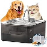 FUKUMARU 7L Trinkbrunnen für Hunde，Katzenbrunnen mit 5-Schicht Filtration，Edelstahl Hundebrunnen mit Leiser Pumpe, mit Überlastschutz, für große Hunde/Mehrere Katzen, mit 3 Filter