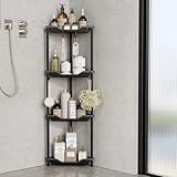 Orimade 4 Stück Duschablage Stehend Rostfrei, Ecke Duschregal Freistehende, Kunststoff-Metall-Verbindungen Duschkörbe Stand für Badezimmer, 10.8 x 10.8 x 44.6 inches Schwarz