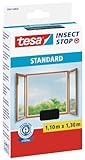 tesa Insect Stop STANDARD Fliegengitter für Fenster - Insektenschutz zuschneidbar - Mückenschutz ohne Bohren - 1 x Fliegen Netz anthrazit - 110 cm x 130 cm