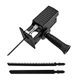 Treki Stichsäge Aufsatz für Bohrmaschine mit 3 Sägeblätter Sägeaufsatz für Akkuschrauber zu Säbelsäge Konverter Säbelsägen Befestigungsset, Säbelsägeblätter Reciprosägeblätter für Holz, Äste, Metall