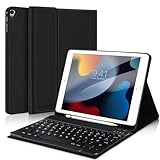 JADEMALL iPad 10,2 Zoll Hülle mit Tastatur für iPad 9/8/7 Generation 2021/2020/2019, Magnetische QWERTZ Bluetooth Tastatur, Schwarz