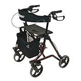 Drive Medical Rollator TORRO in Rot für Indoor und Outdoor Nutzung I Stabile Gehhilfe mit Sitz und Rückenlehne I mit Ablagekorb und Gehstockhalter I 6,9kg Aluminiumgestell, belastbar bis 150kg