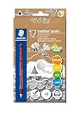 STAEDTLER jumbo 1285 Schreiblernbleistift, Made from Upcycled Wood, Rutschfeste Soft-Oberfläche, Made in Germany, Einzelprodukt 2B, Faltschachtel, 12 Bleistifte, 1285-0