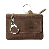 Schlüsseltasche Leder braun Schlüsseletui Leder Schlüsselmäppchen Büffel braun für Damen und Herren + Karabiner und 2 Schlüsselringe + Münzfach
