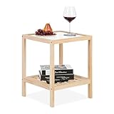 Relaxdays Beistelltisch, Wohnzimmertisch mit Glasplatte, Holz, HxBxT: 50 x 40 x 40 cm, quadratischer Ablagetisch, Natur, Glas